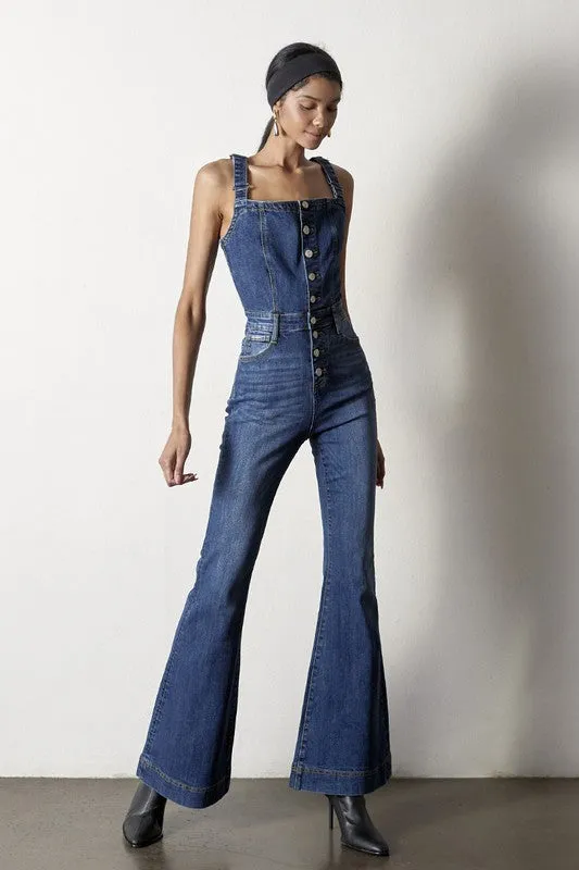 FRONT BUTTONS JUMPSUIT FLARE