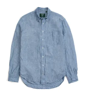 Gitman Vintage Slubby Japanese Linen Button Down Shirt: Mid Blue