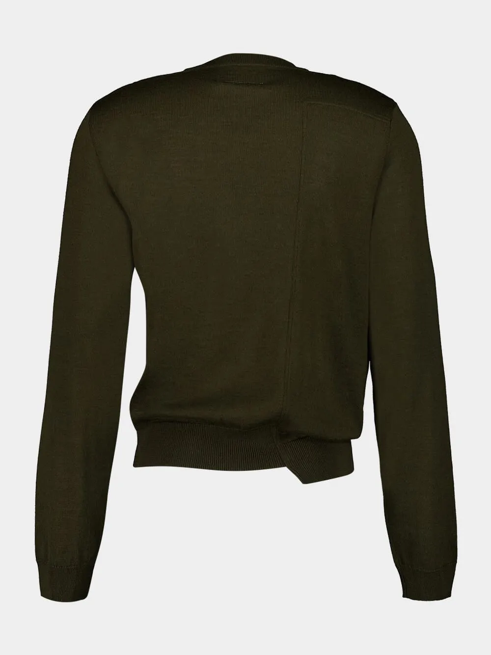 Green Asymmetric Crewneck Virgin Wool Sweater