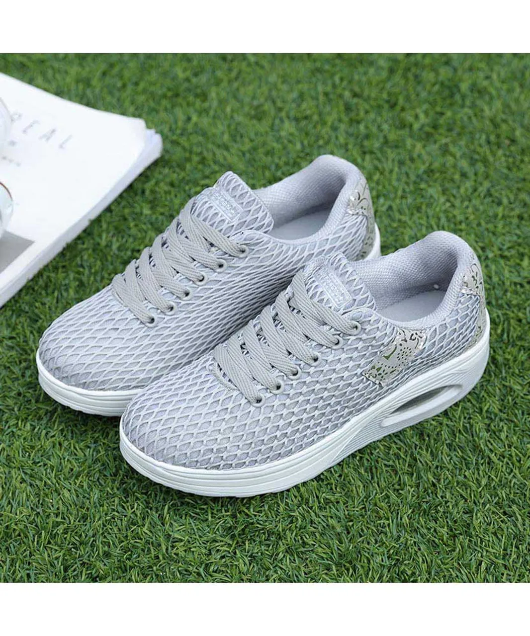 Grey pattern check rocker bottom shoe sneaker