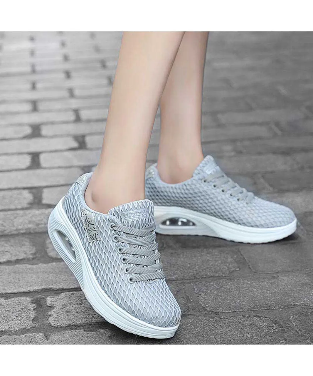 Grey pattern check rocker bottom shoe sneaker