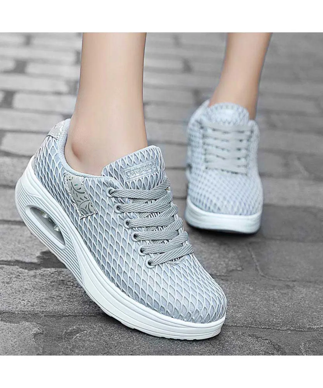 Grey pattern check rocker bottom shoe sneaker