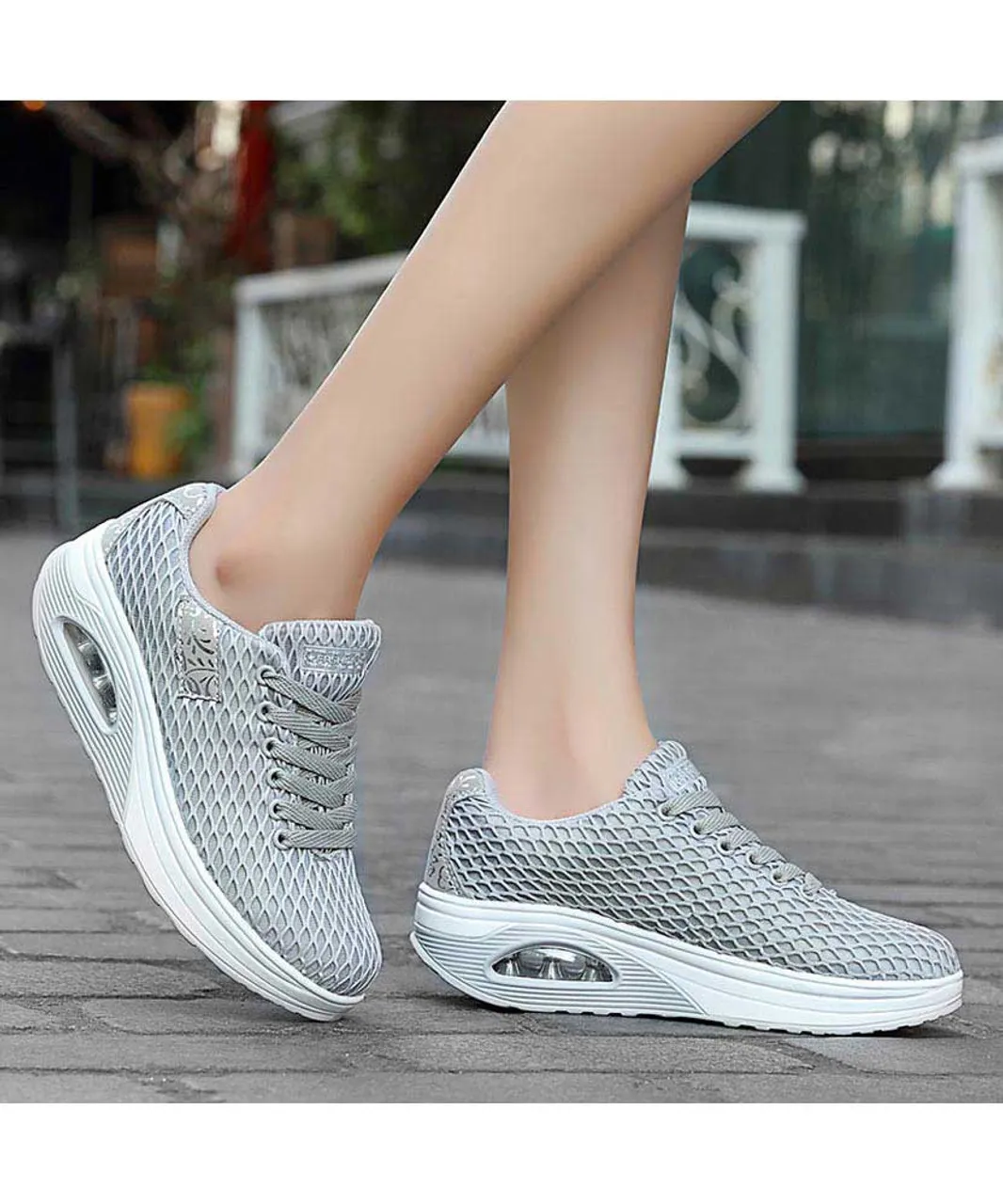 Grey pattern check rocker bottom shoe sneaker