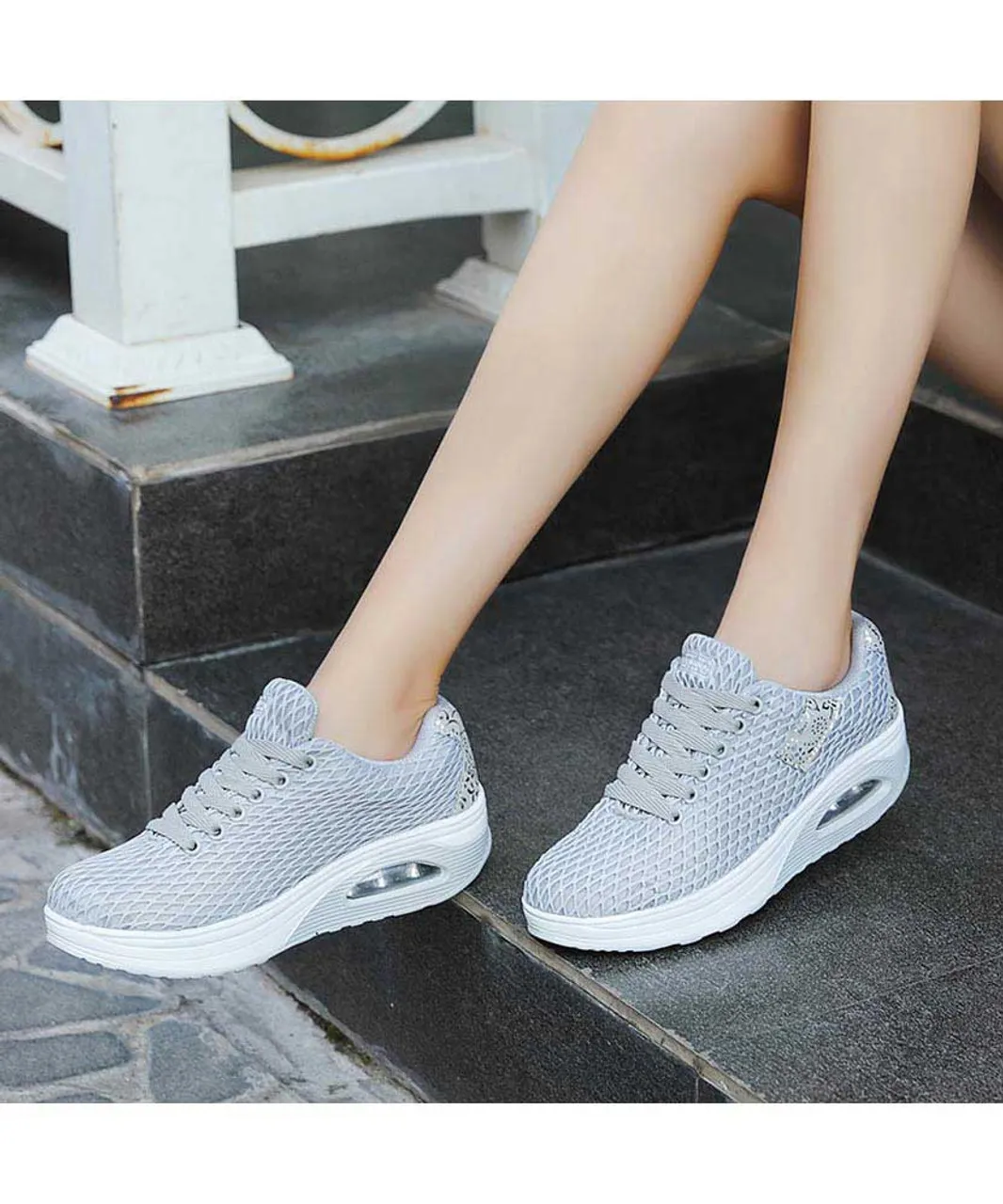 Grey pattern check rocker bottom shoe sneaker