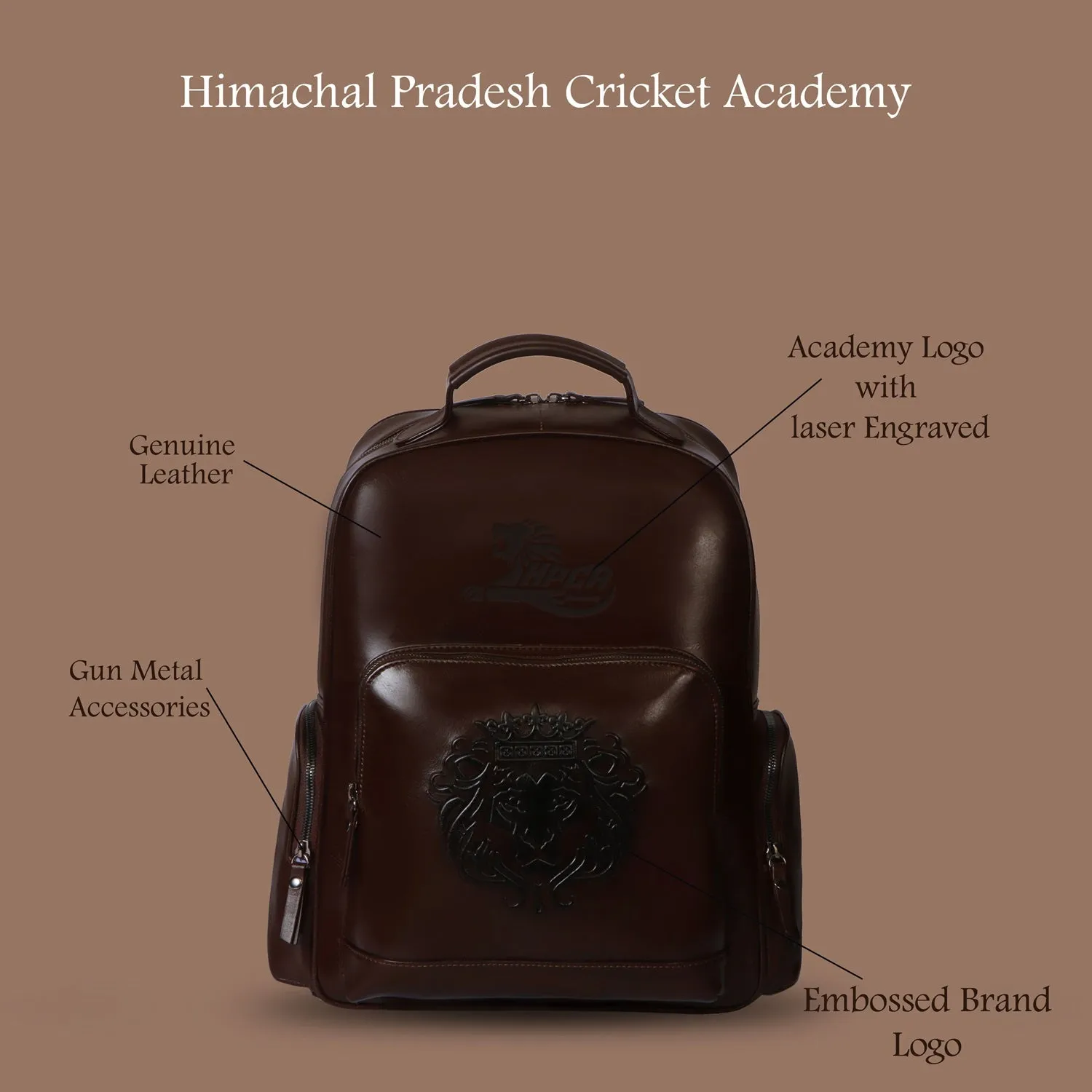 Himachal Pradesh Cricket Academy 2022 Custom Made Bulk Order Leather Dark Brown Backpack(Reference Price for 1 Unit)