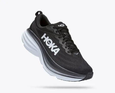 Hoka Mens Bondi 8 Athletic Shoes- Black/White