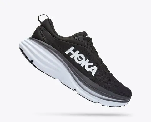 Hoka Mens Bondi 8 Athletic Shoes- Black/White