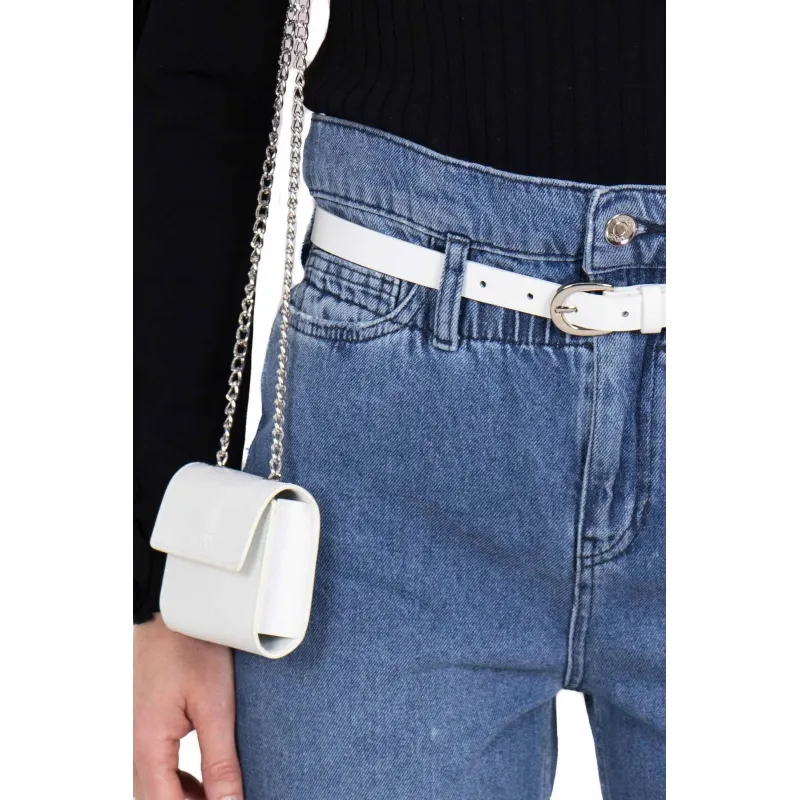 JEANS PAPERBAG CON PICCOLA BORSA E CINTURA, BLU