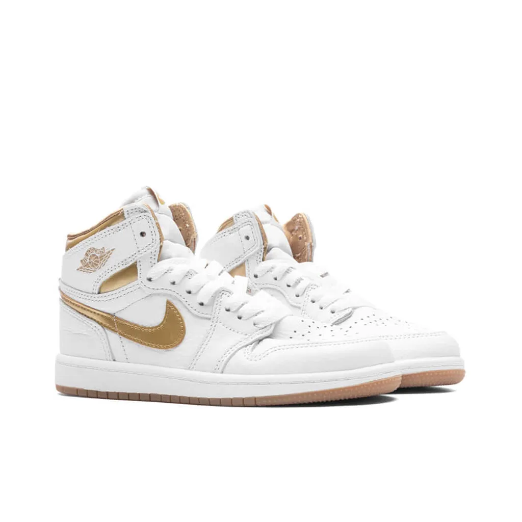 Jordan 1 Retro High OG (PS) - White/Metallic Gold/Gum Light Brown