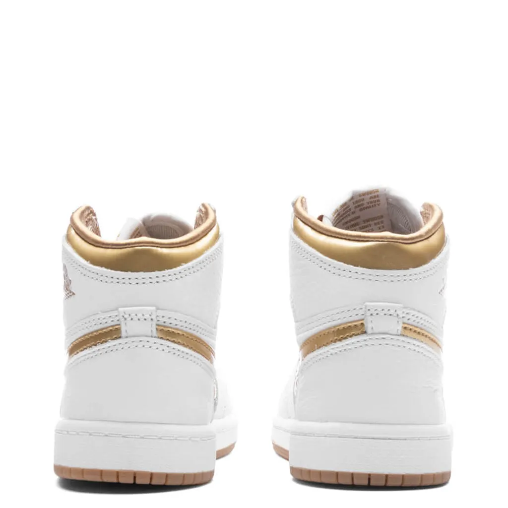 Jordan 1 Retro High OG (PS) - White/Metallic Gold/Gum Light Brown