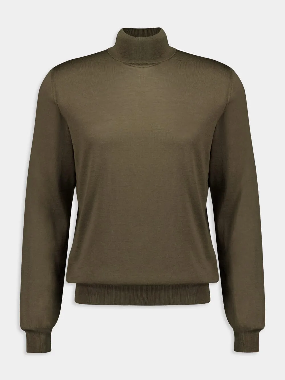 Khaki Green Virgin Wool Turtleneck Sweater