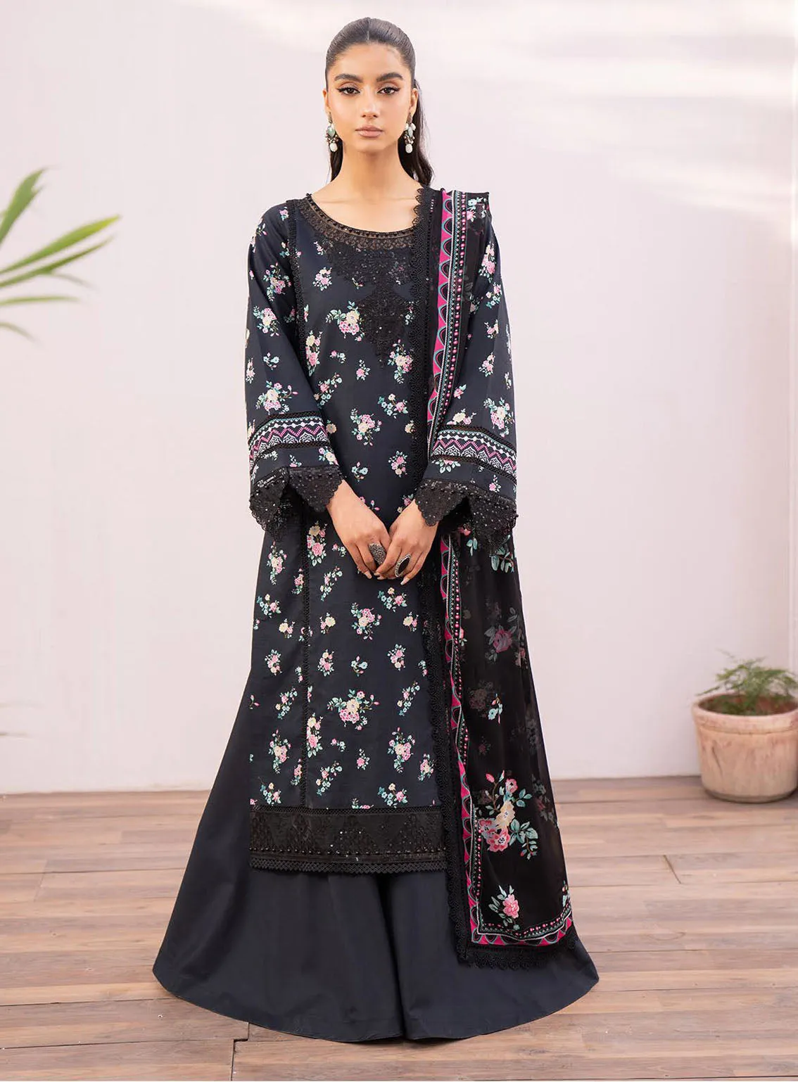 Lamhay By Bin Ilyas Luxury Embroidered Lawn 3 Piece Unstitched Suit BI24LLEL D-110