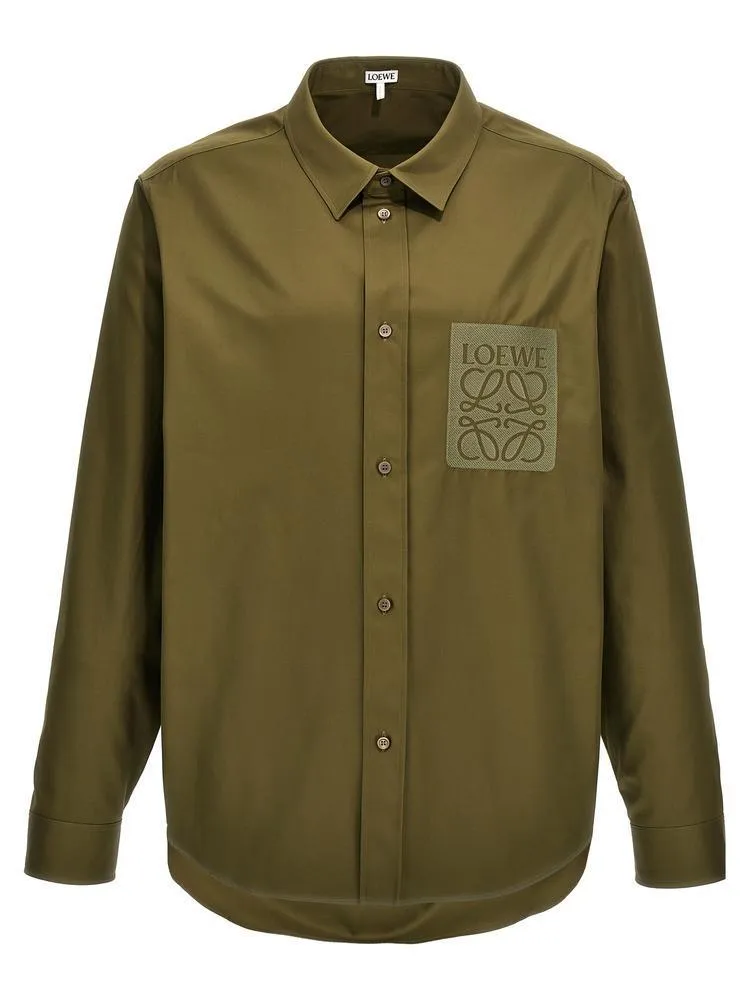 LOEWE  |Long Sleeves Plain Cotton Logo Luxury Shirts