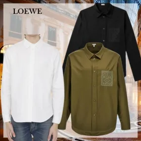 LOEWE  |Long Sleeves Plain Cotton Logo Luxury Shirts