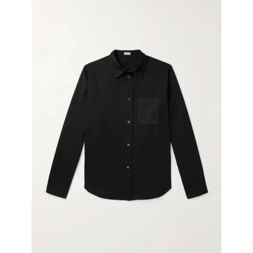 LOEWE  |Long Sleeves Plain Cotton Logo Luxury Shirts