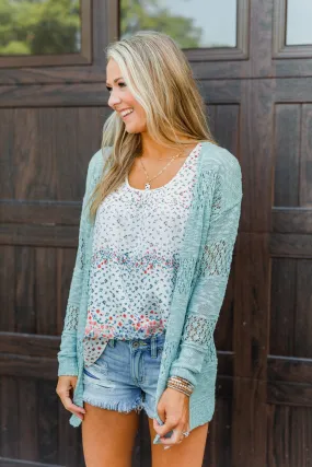 Lovely Life To Live Open Knit Cardigan- Dusty Teal