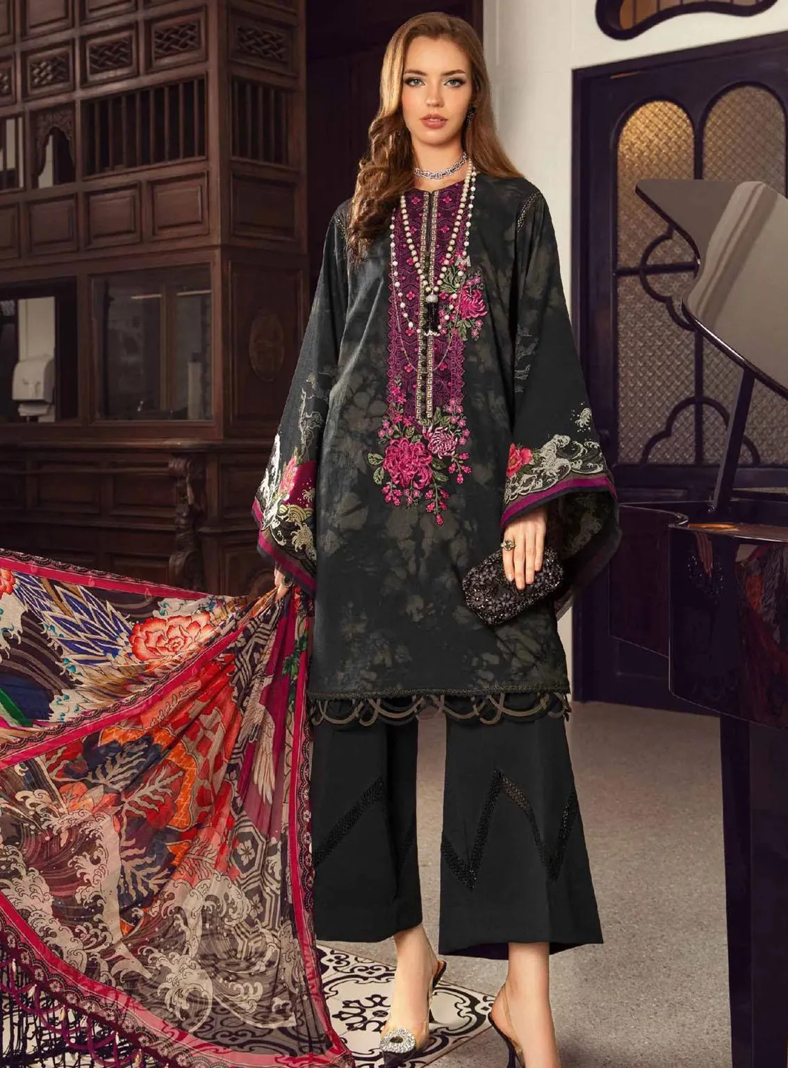 M Prints By Maria B Embroidered Cambric Unstitched 3 Piece Suit - 2B