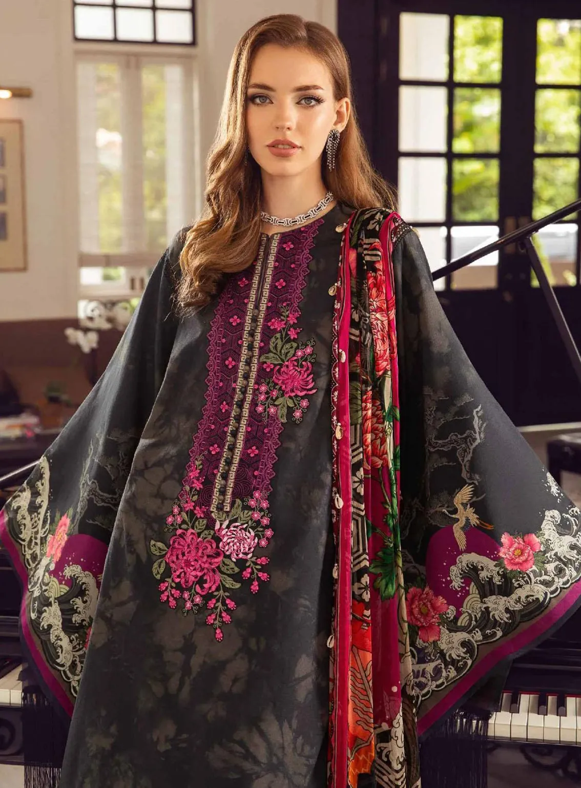 M Prints By Maria B Embroidered Cambric Unstitched 3 Piece Suit - 2B