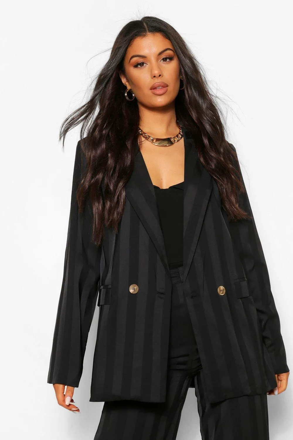 Metallic Stripe Longline Blazer