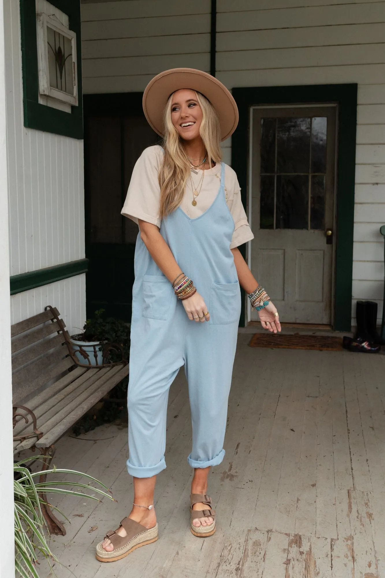 Mitzy V Neck Jumpsuit - Blue