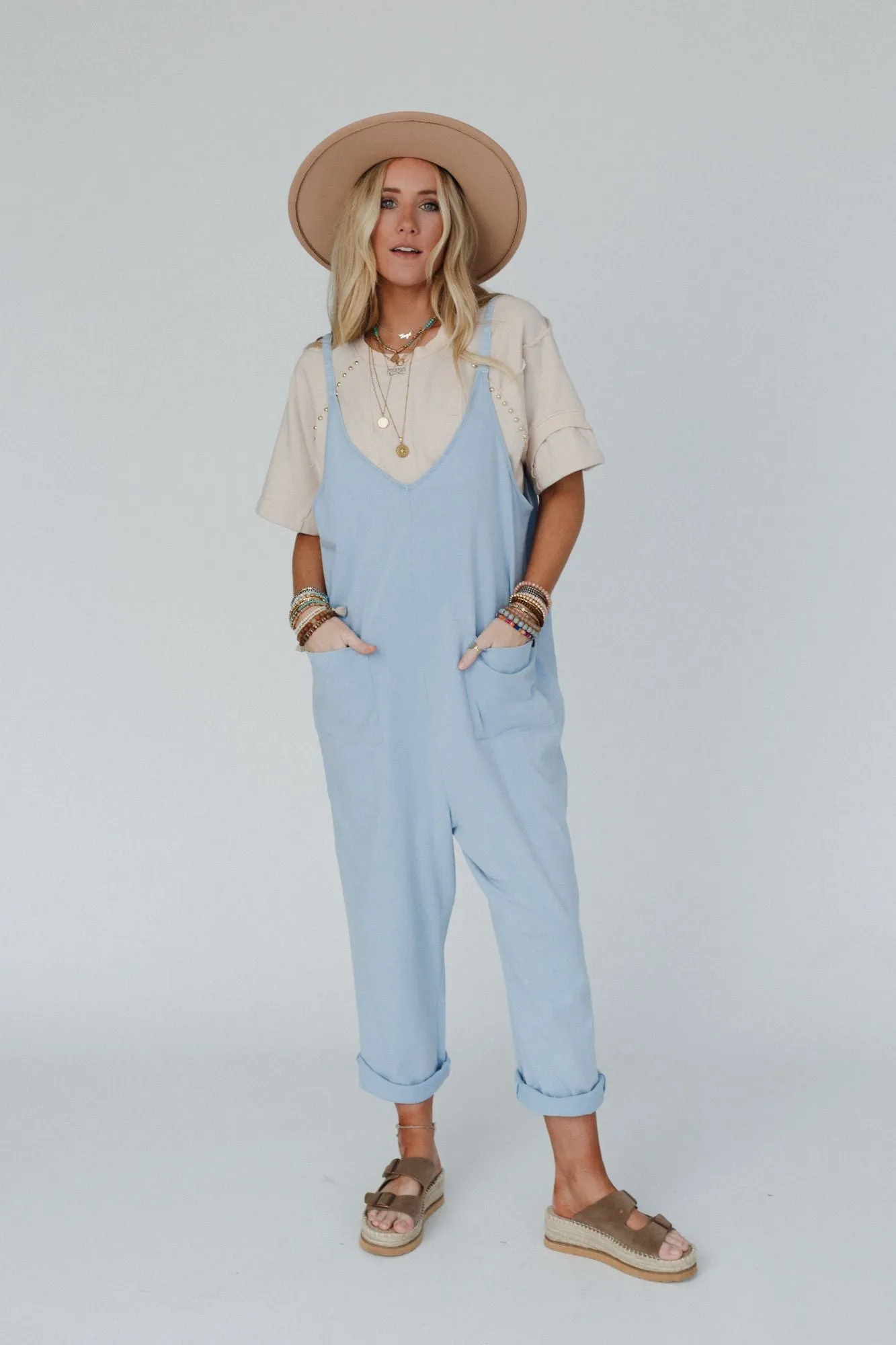 Mitzy V Neck Jumpsuit - Blue