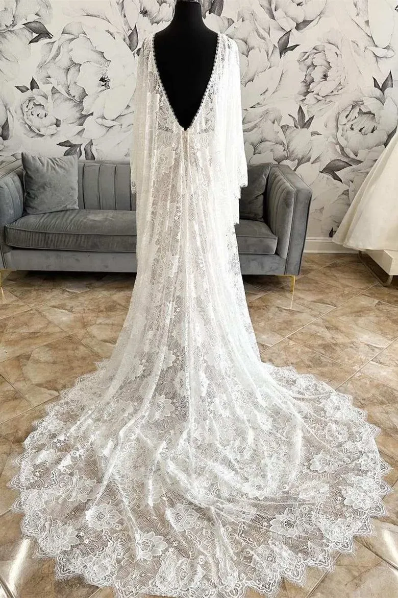 Modest Long Sleeves Lace Sheath Wedding Dress