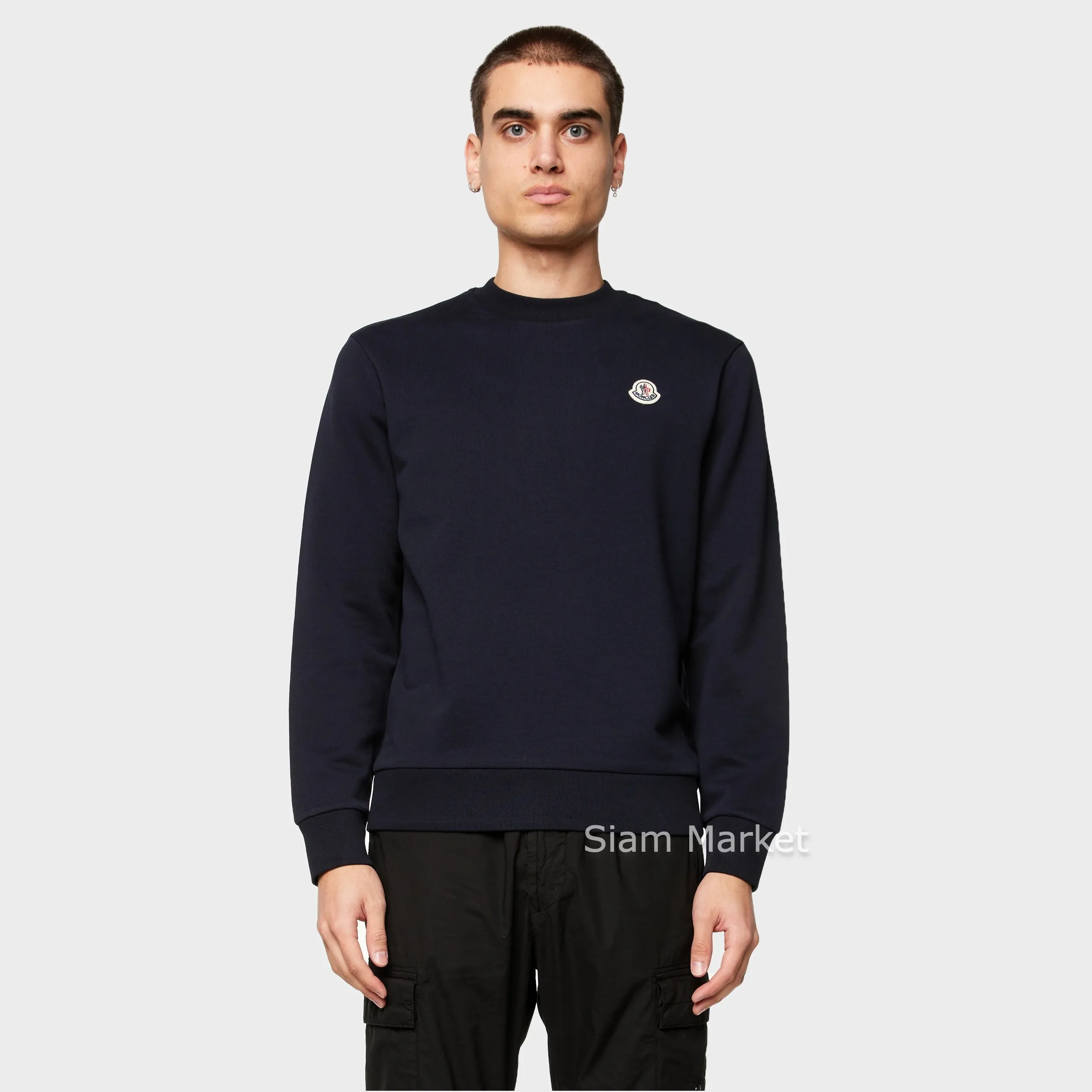 MONCLER  |Crew Neck Long Sleeves Plain Cotton Logo Sweatshirts