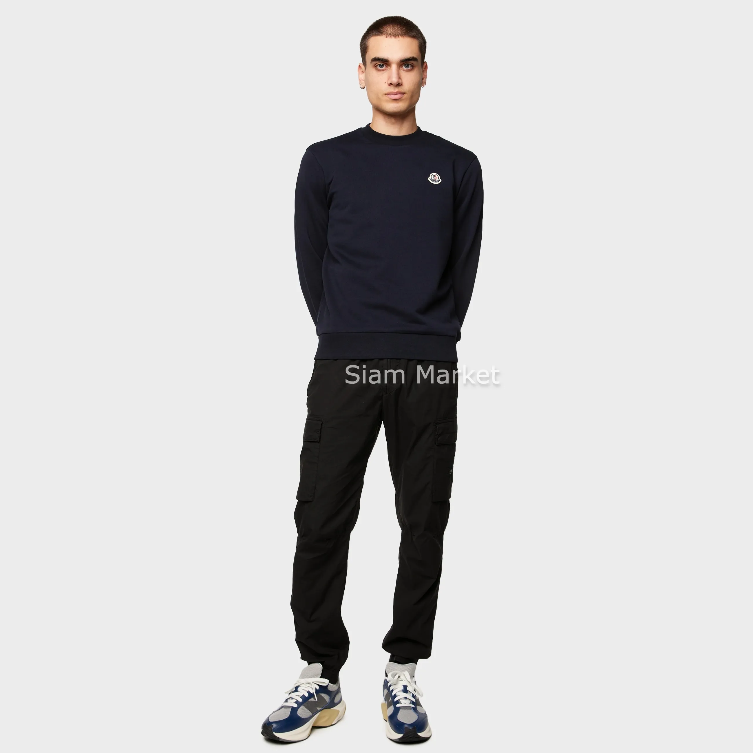 MONCLER  |Crew Neck Long Sleeves Plain Cotton Logo Sweatshirts