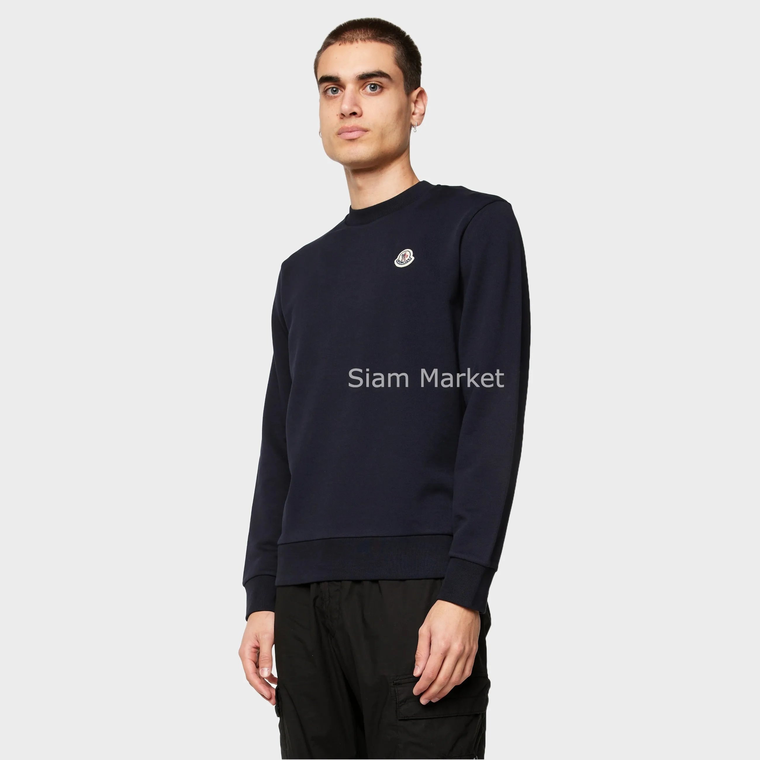 MONCLER  |Crew Neck Long Sleeves Plain Cotton Logo Sweatshirts