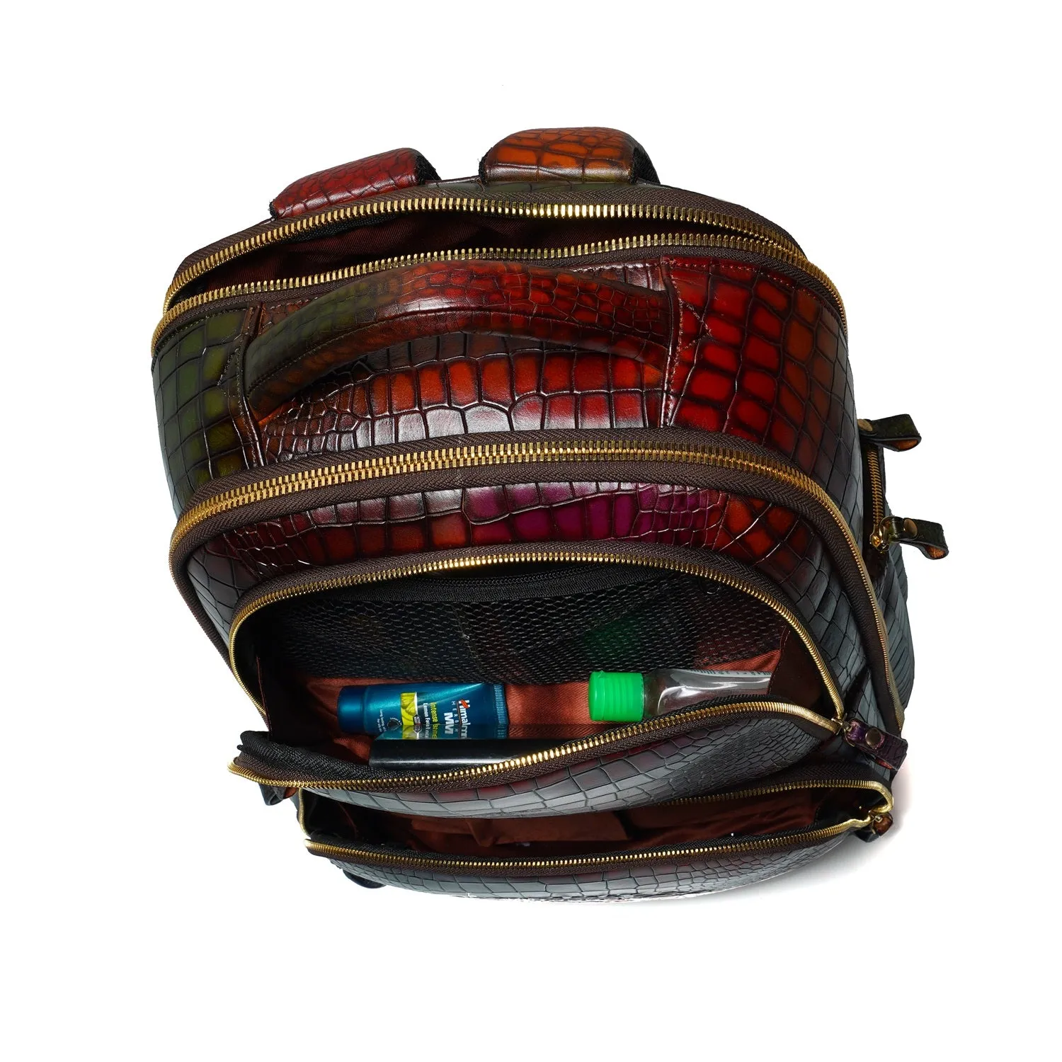 Multi Colored Deep Cut Leather Backpack