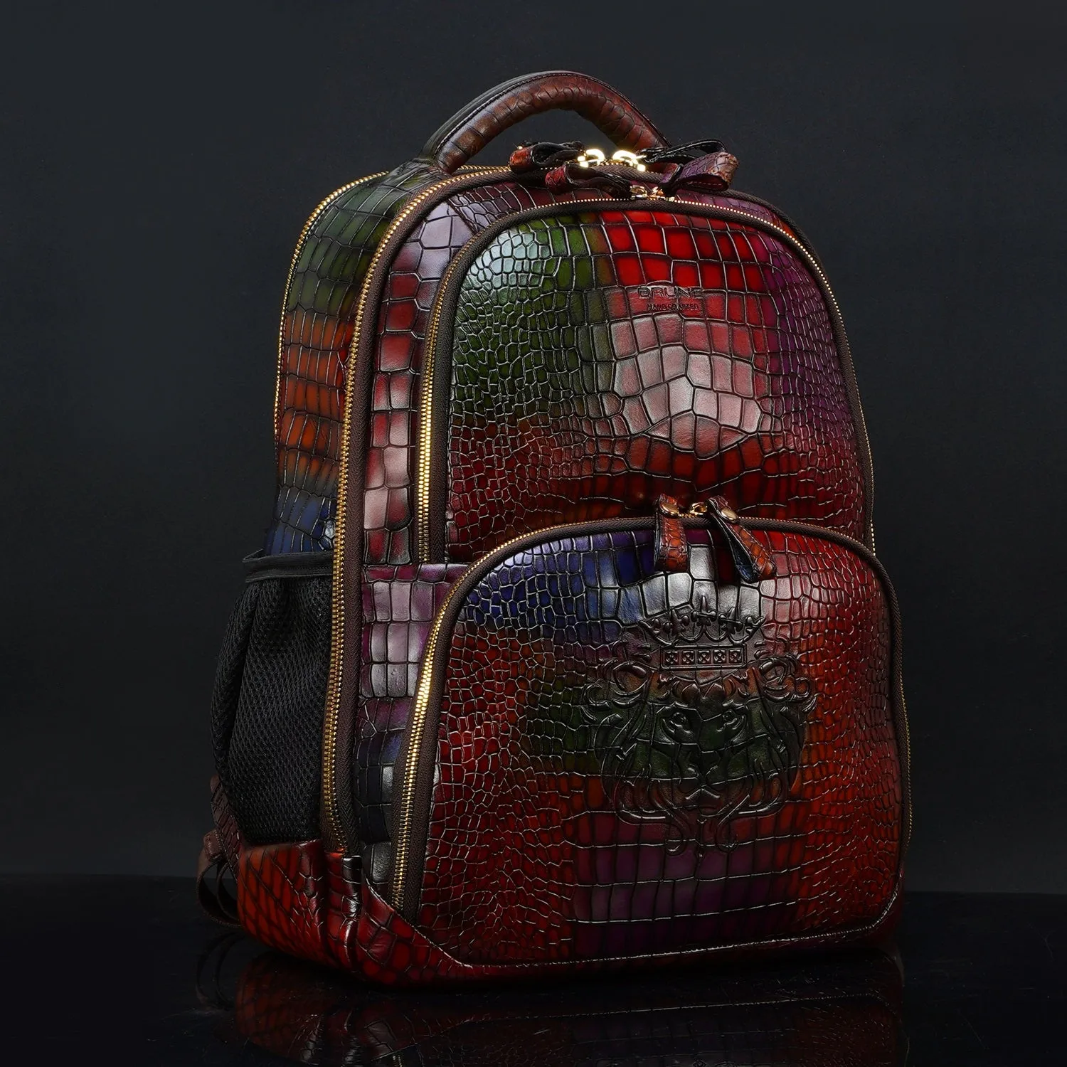 Multi Colored Deep Cut Leather Backpack