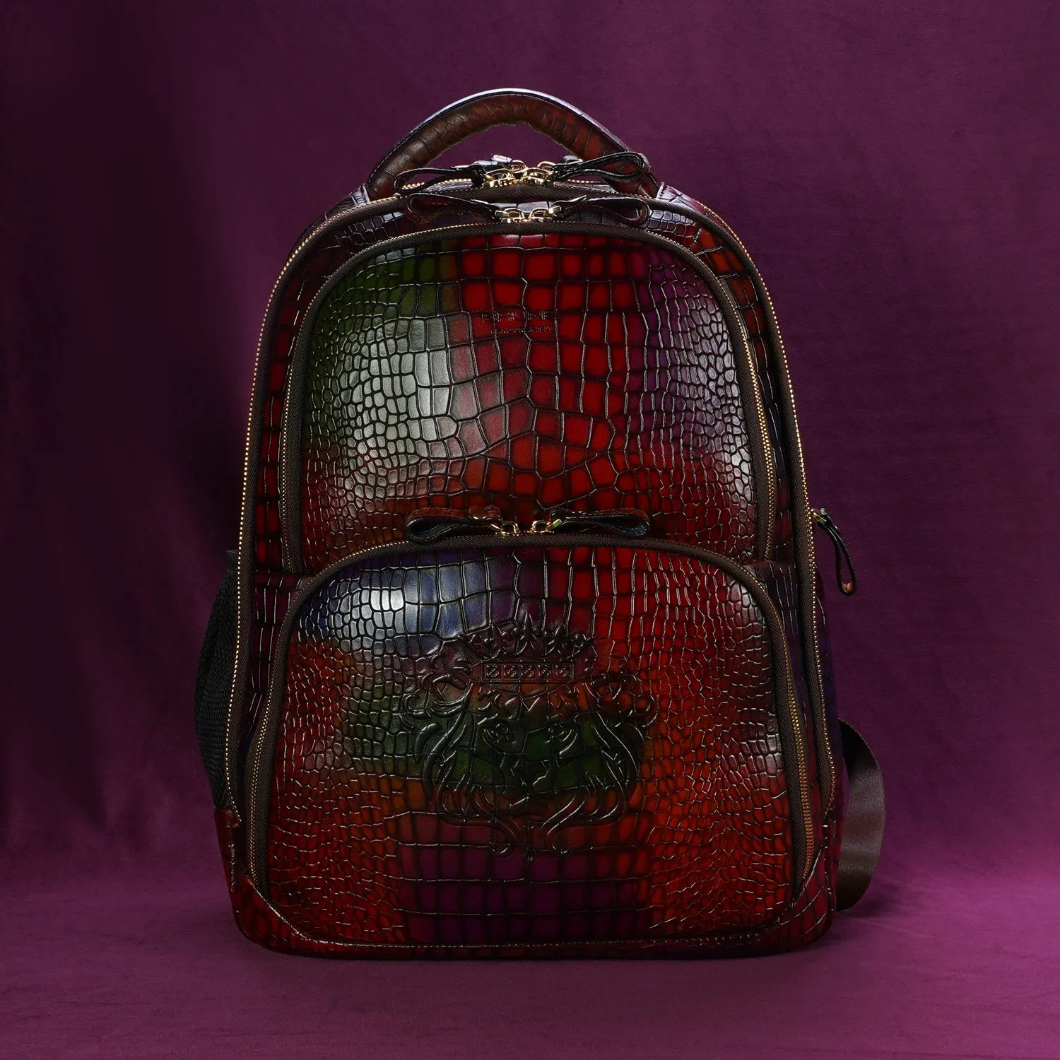 Multi Colored Deep Cut Leather Backpack