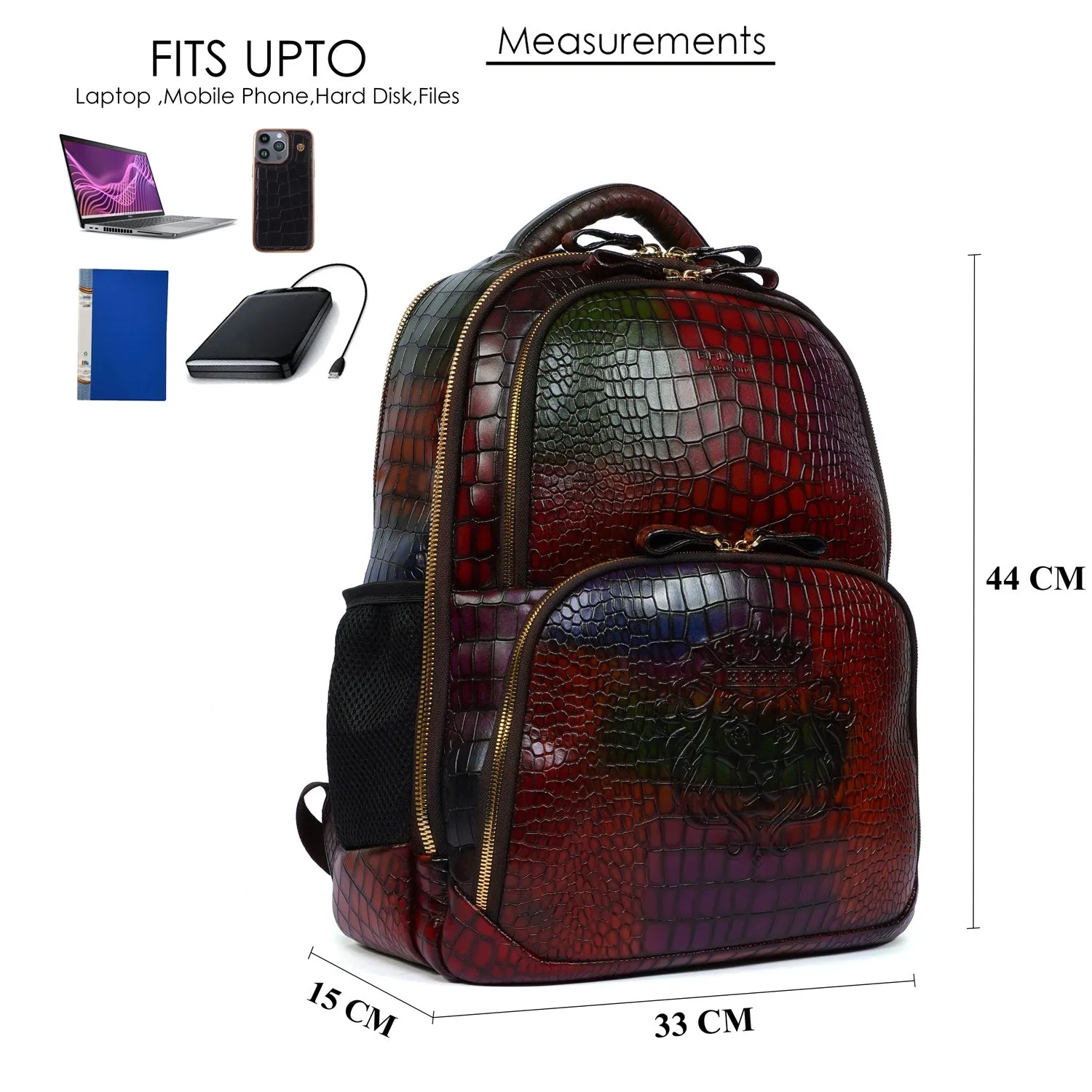 Multi Colored Deep Cut Leather Backpack