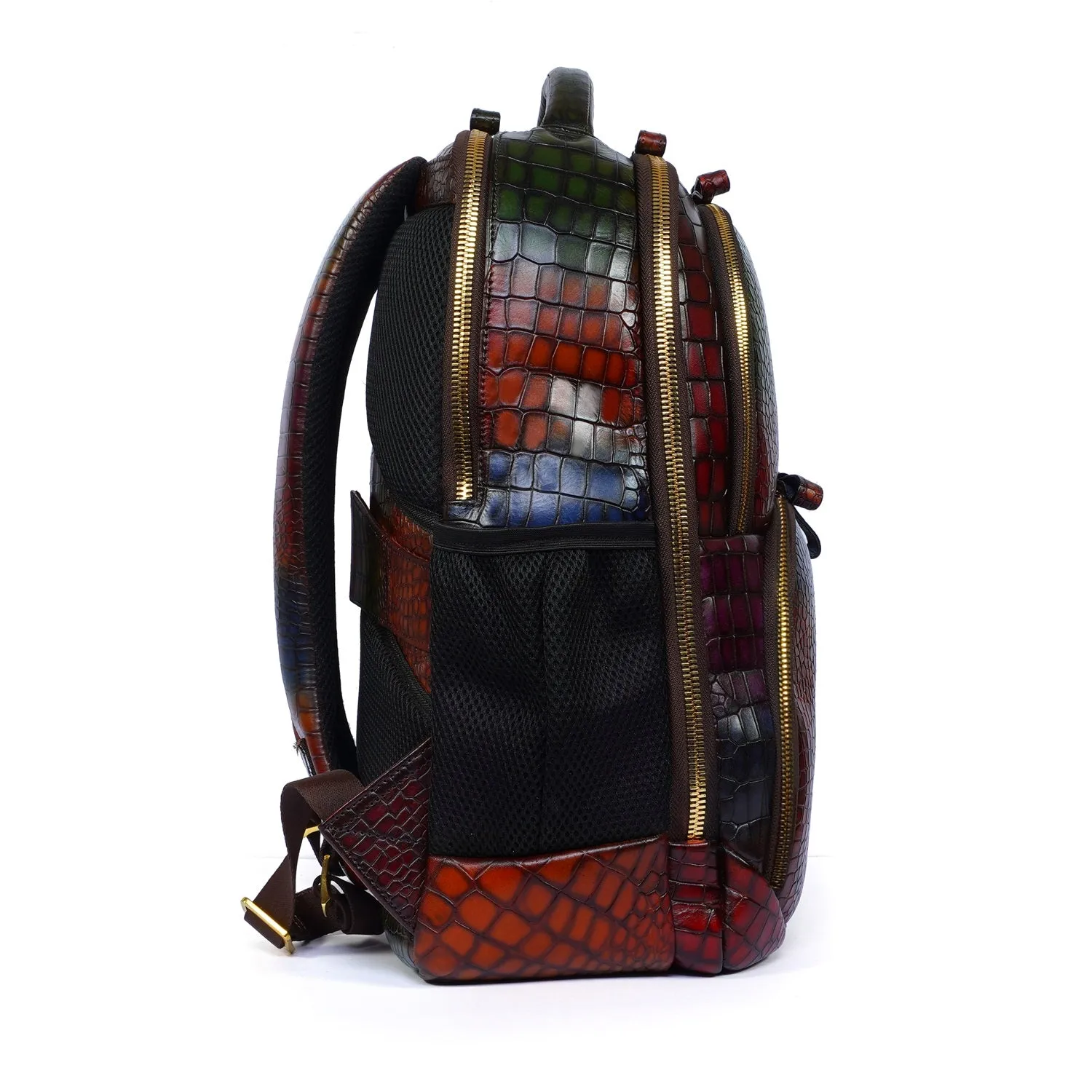 Multi Colored Deep Cut Leather Backpack