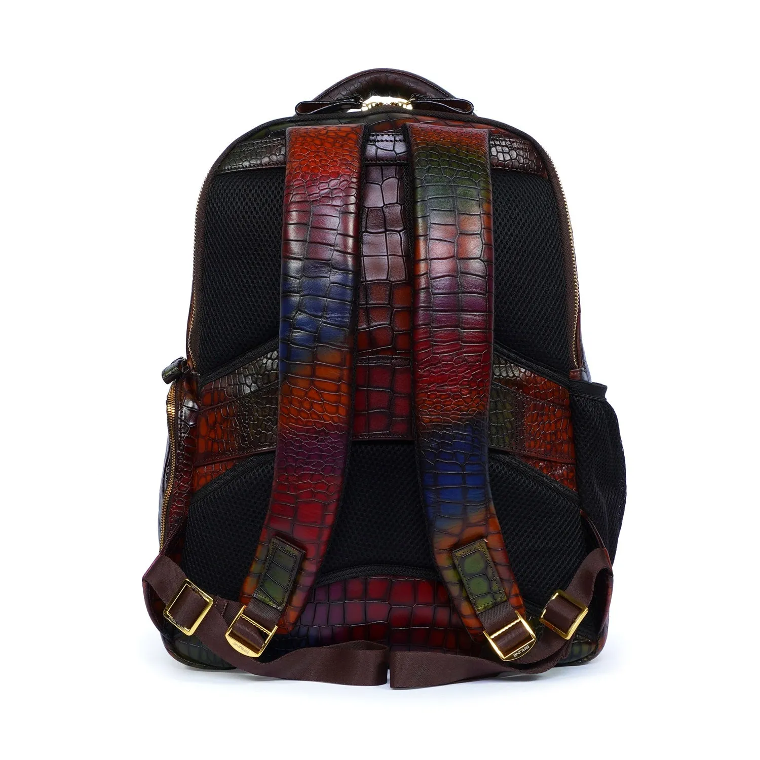 Multi Colored Deep Cut Leather Backpack