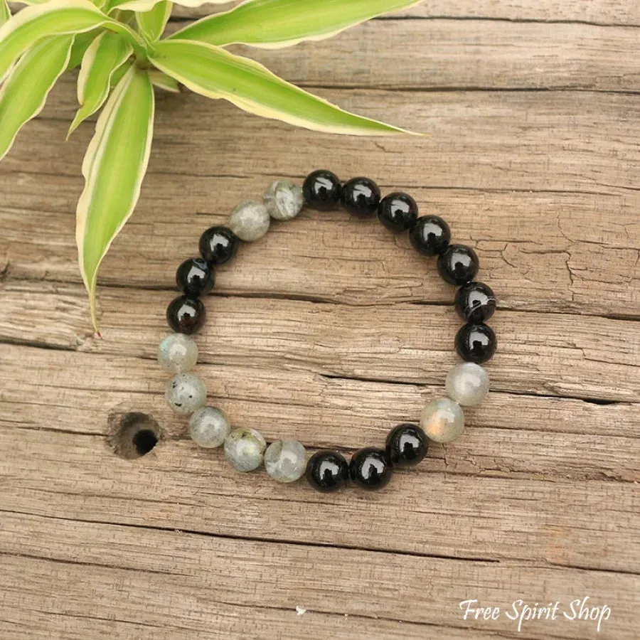 Natural Labradorite & Black Onyx Bead Bracelet