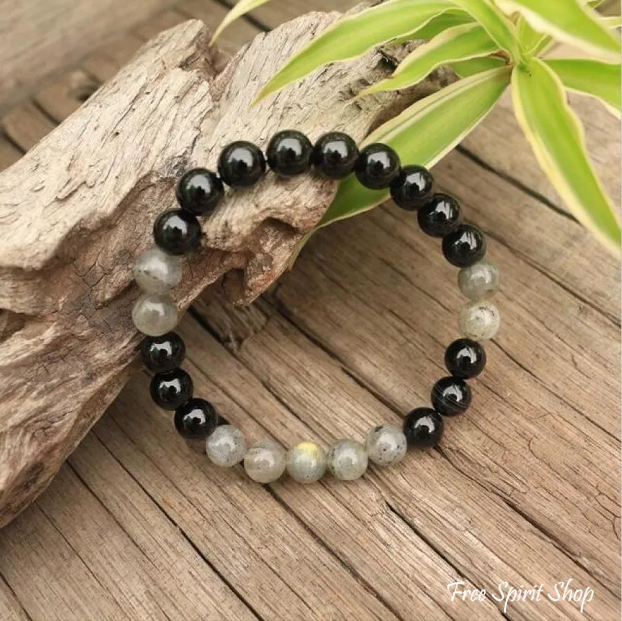 Natural Labradorite & Black Onyx Bead Bracelet