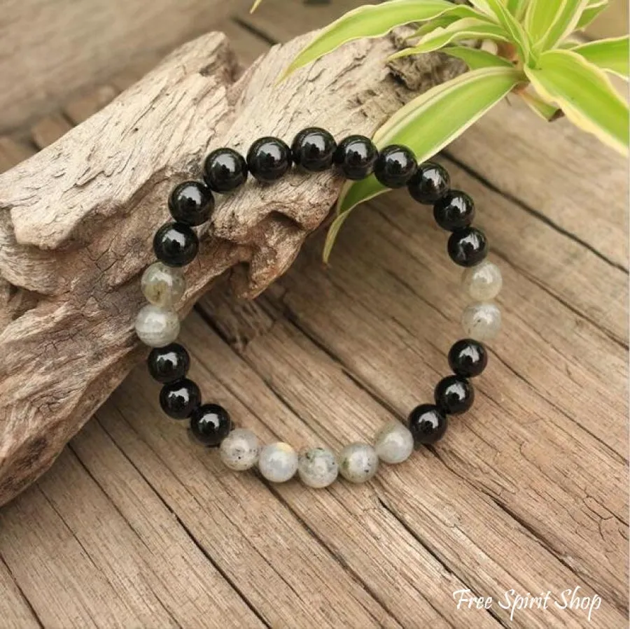 Natural Labradorite & Black Onyx Bead Bracelet