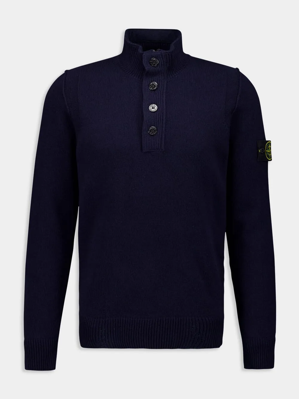 Navy Blue Half Zip Sweater with Buttons