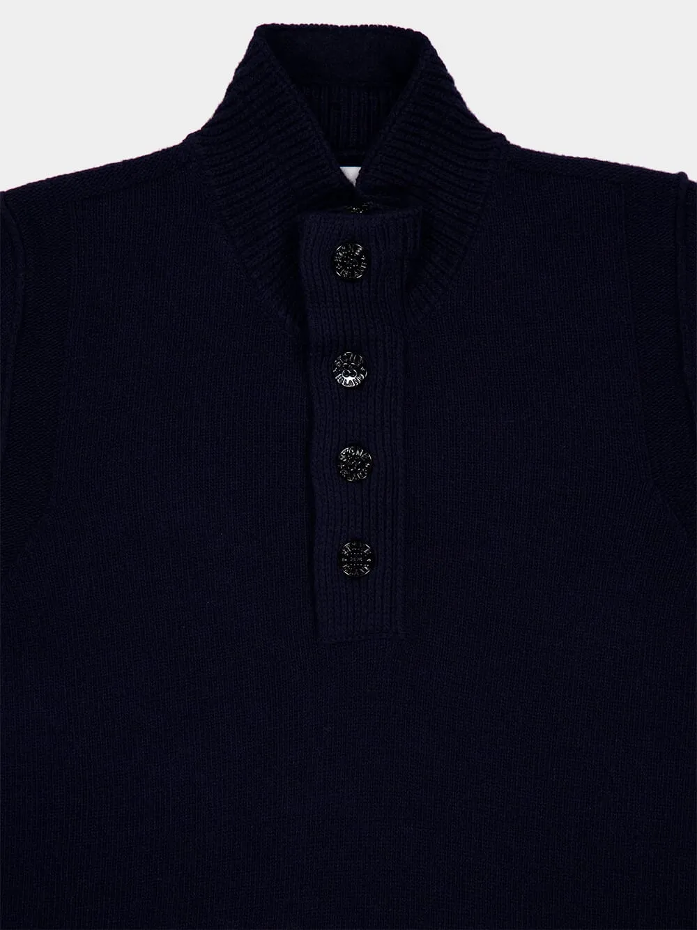 Navy Blue Half Zip Sweater with Buttons