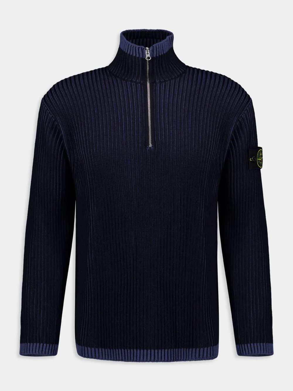 Navy Blue Loose Fit Half Zip Wool Sweater