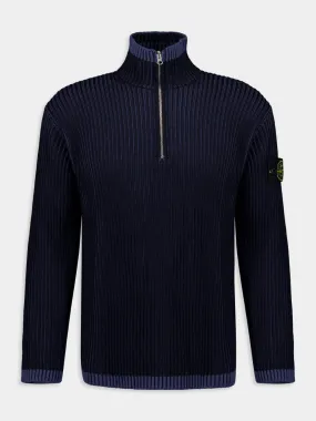 Navy Blue Loose Fit Half Zip Wool Sweater