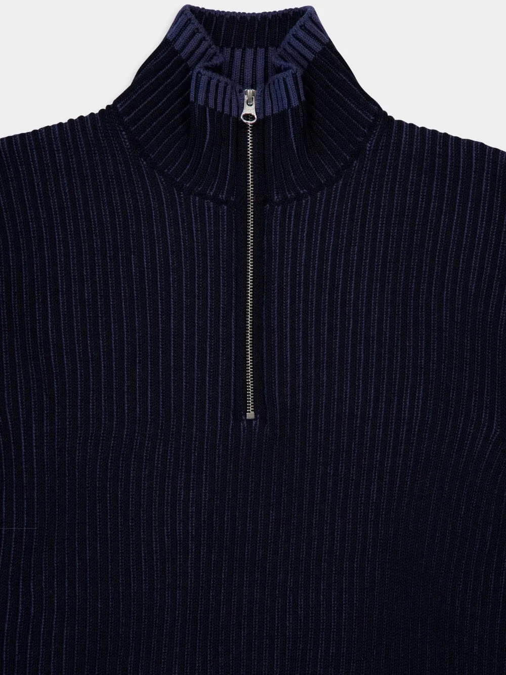 Navy Blue Loose Fit Half Zip Wool Sweater