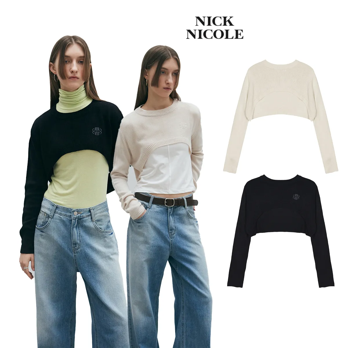 NICK&NICOLE  |U-Neck Long Sleeves V-neck & Crew neck