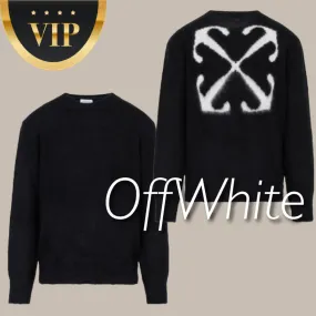 Off-White  |Wool Street Style Long Sleeves Logo Sweaters