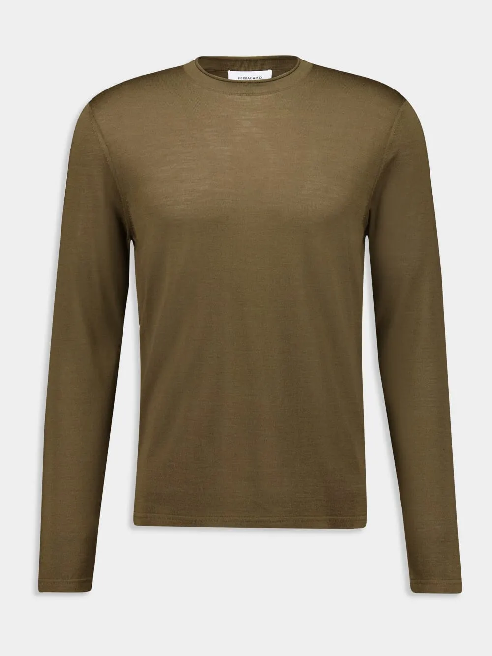 Olive C-Neck Virgin Wool Sweater