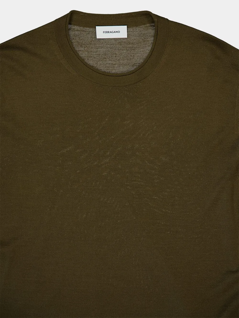 Olive C-Neck Virgin Wool Sweater