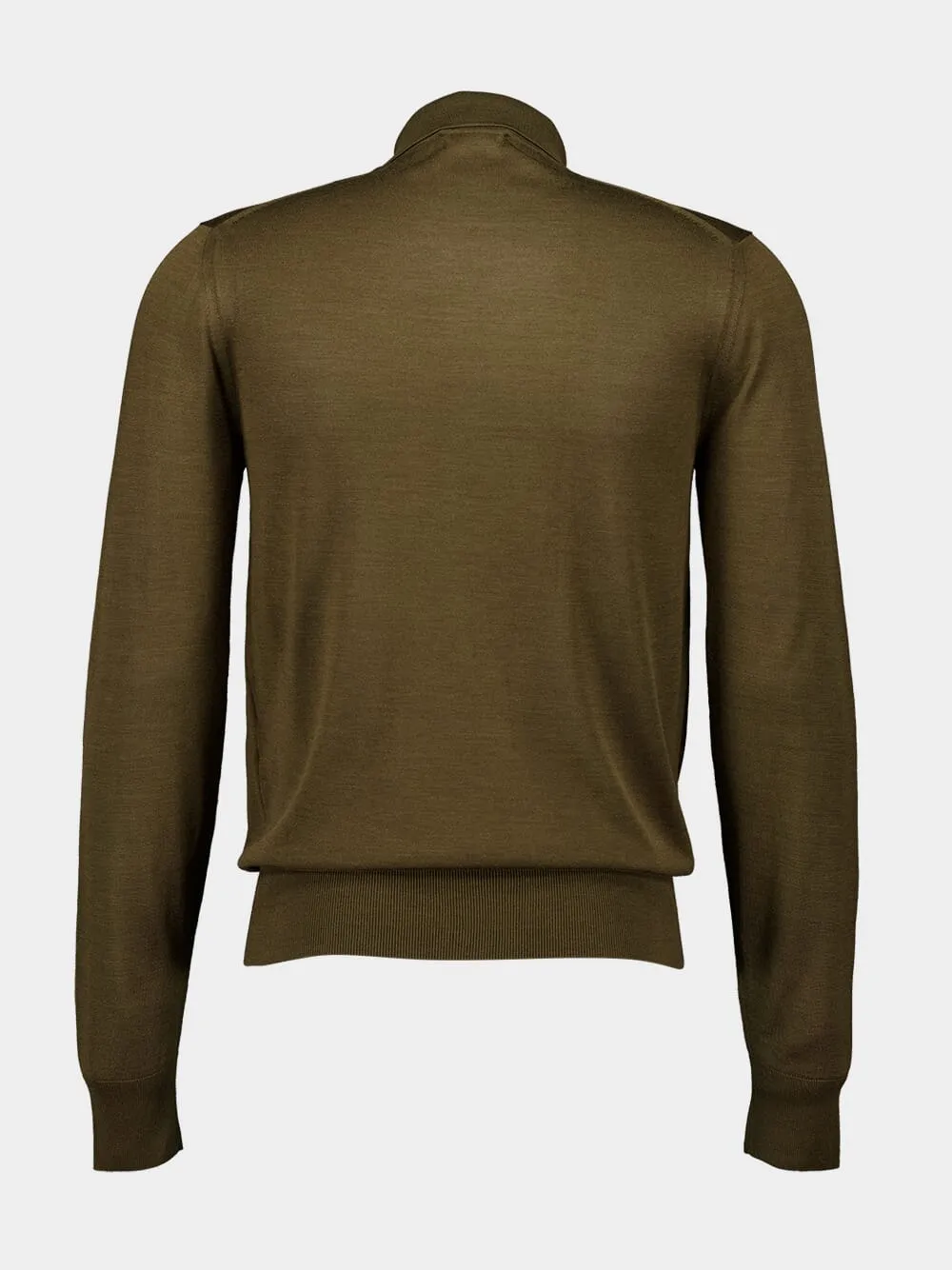 Olive Green Merino Wool Polo Sweater