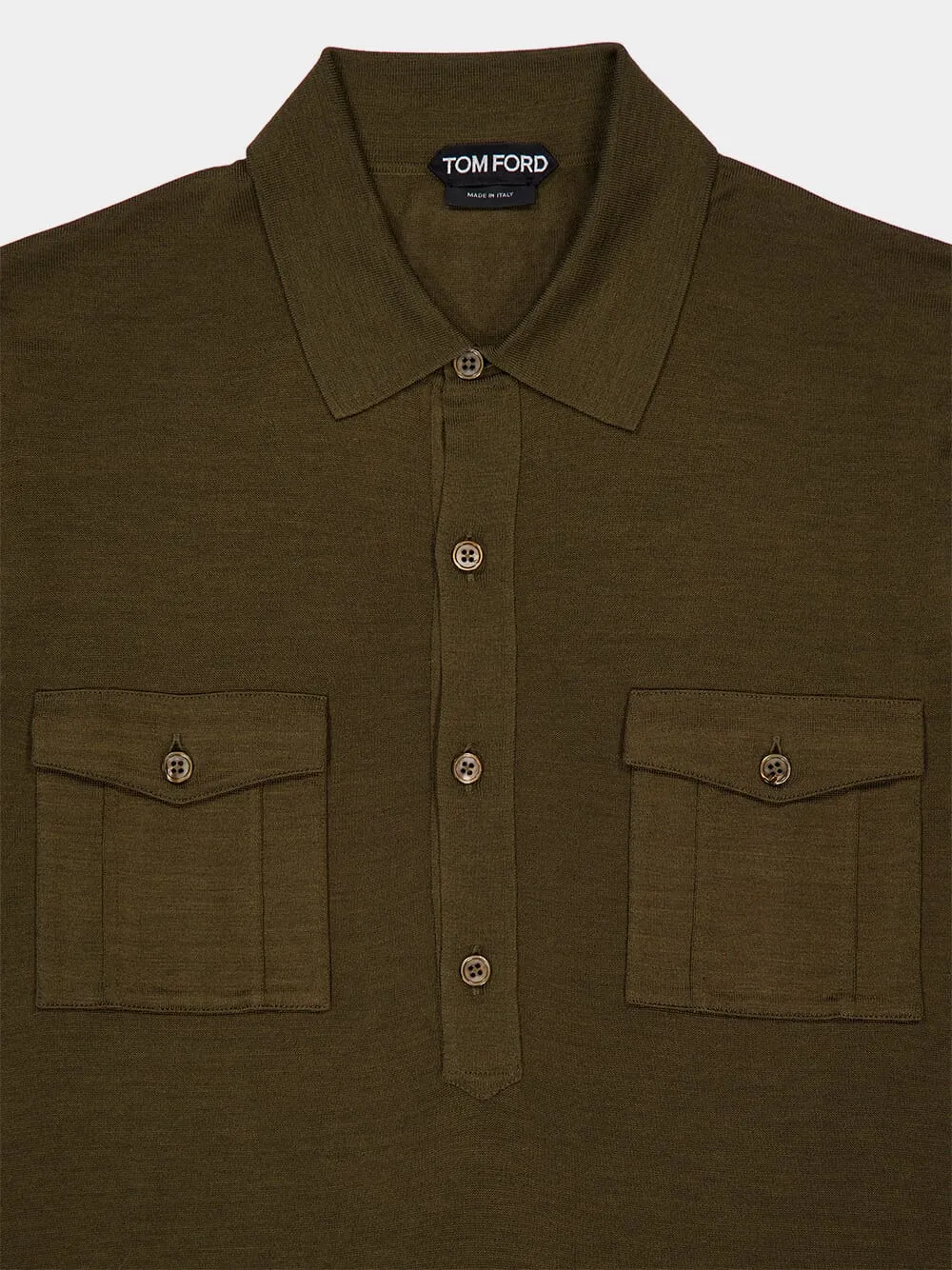 Olive Green Merino Wool Polo Sweater