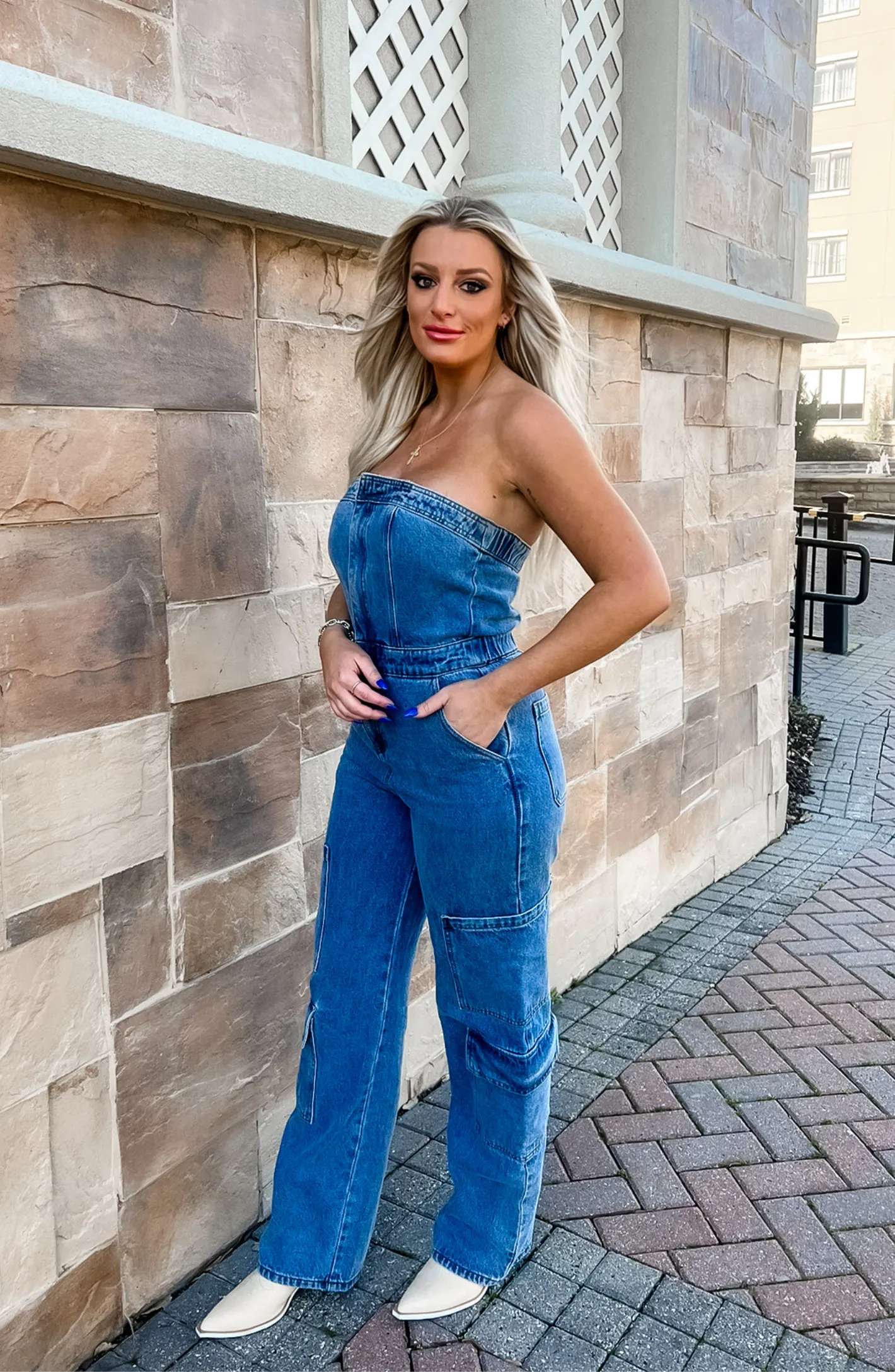 Our Go to Place Cargo Denim Jumpsuit